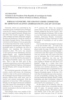 BEYNƏLXALQ CİNAYƏT KHOJALY GENOCIDE: the GRAVEST CRIME COMMITTED by ARMENIANS AGAINST AZERBAIJANIS in LATE 20Th CENTURY