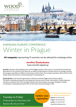 Winter in Prague 147 Companies Representing 17 Countries Can Be Selected for Meetings Online
