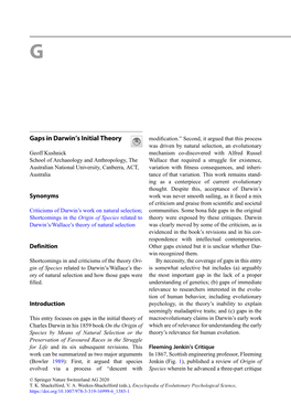 Gaps in Darwints Initial Theory