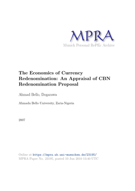 Since 1960, Governments of Developing and Transition Economies Have Redenominated Their Currencies on Approximately Seventy Occasions (Mosley, 2005)