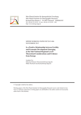 Is a Positive Relationship Between Fertility and Economic Development Emerging at the Sub-National Regional Level? Theoretical Considerations and Evidence from Europe