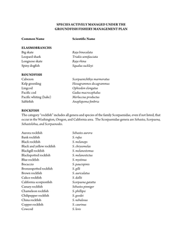 Species Actively Managed Under the Groundfish Fishery Management Plan