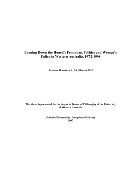 Feminism, Politics and Women's Policy in Western Australia, 1972