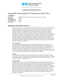 Absorbable Nasal Implant for Treatment of Nasal Valve Collapse