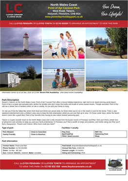 North Wales Coast Point of Ayr Caravan Park West Road, Talacre, Holywell, Flintshire, CH8 9SA