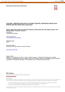 Tumstatin, a Matrikine Derived from Collagen Type IV3, Is Elevated in Serum from Patients with Non-Small Cell Lung Cancer