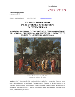 Poussin's Ordination to Be Offered at Christie's In