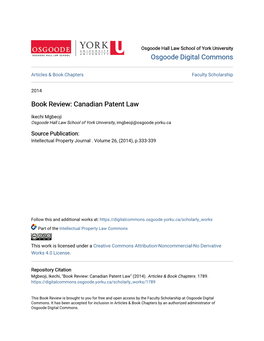 Canadian Patent Law