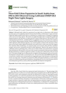 Three-Fold Urban Expansion in Saudi Arabia from 1992 to 2013 Observed Using Calibrated DMSP-OLS Night-Time Lights Imagery