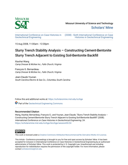 Slurry Trench Stability Analysis – Constructing Cement-Bentonite Slurry Trench Adjacent to Existing Soil-Bentonite Backfill