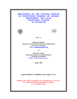Proceedings of the National Seminar on Institutions Working on Gender, Biodiversity and Local Knowledge Systems in Swaziland