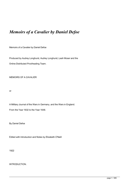 Memoirs of a Cavalier by Daniel Defoe&lt;/H1&gt;