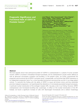 Prognostic Significance and Functional Role of CEP57 In