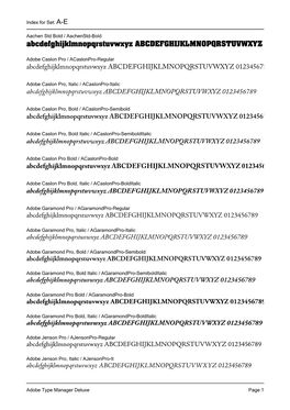Adobe Type Manager Deluxe Page 1 Index for Set: A-E
