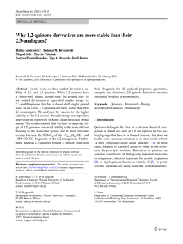 Why 1,2‑Quinone Derivatives Are More Stable Than Their 2,3‑Analogues?