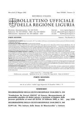 Bollettino Ufficiale Della Regione Liguria