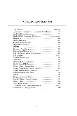 Index to Advertisers छ