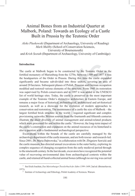 Animal Bones from an Industrial Quarter at Malbork, Poland: Towards an Ecology of a Castle Built in Prussia by the Teutonic Order