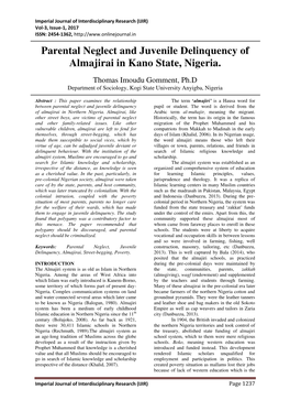 Parental Neglect and Juvenile Delinquency of Almajirai in Kano State, Nigeria