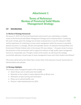 Attachment 1 Terms of Reference Review of Provincial Solid Waste Management Strategy