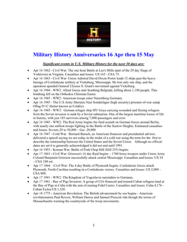 Military History Anniversaries 16 Apr Thru 15 May
