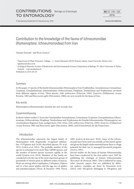 Hymenoptera: Ichneumonoidea) from Iran