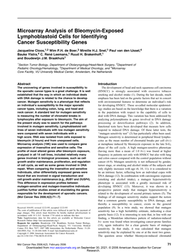 Microarray Analysis of Bleomycin-Exposed Lymphoblastoid Cells for Identifying Cancer Susceptibility Genes