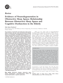 Evidence of Neurodegeneration in Obstructive Sleep Apnea: Relationship Between Obstructive Sleep Apnea and Cognitive Dysfunction in the Elderly