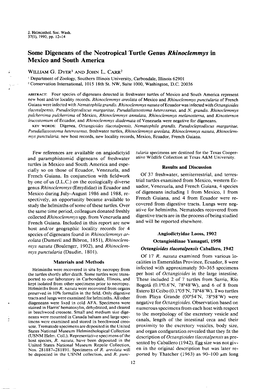 Some Digeneans of the Neotropical Turtle Genus Rhinoclemmys in Mexico and South America