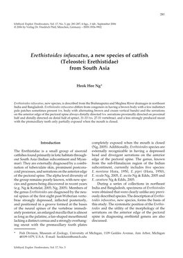 Erethistoides Infuscatus, a New Species of Catfish (Teleostei: Erethistidae) from South Asia