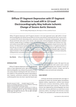 Diffuse ST-Segment Depression with ST-Segment Elevation in Lead Avr in 12-Lead Electrocardiography May Indicate Ischemic Change of Severe Aortic Stenosis