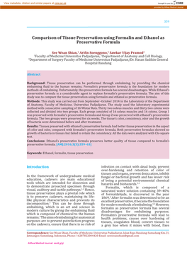 Comparison of Tissue Preservation Using Formalin and Ethanol As Preservative Formula