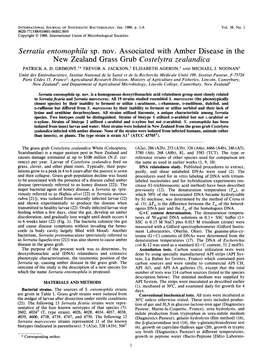 Serratia Entomophila Sp. Nov. Associated with New Zealand Grass Grub Costelytra Amber Disease in the Zealandica