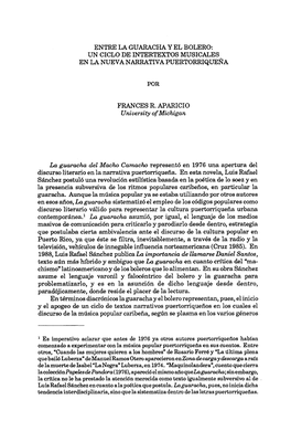 Entre La Guaracha Y El Bolero: Un Ciclo De Intertextos Musicales En La Nueva Narrativa Puertorriquena