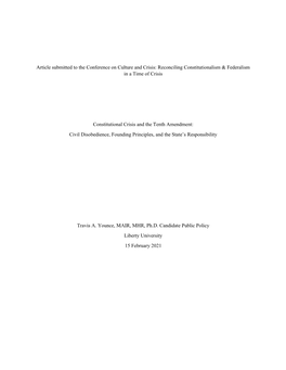 Constitutional Crisis and the Tenth Amendment: Civil Disobedience, Founding Principles, and the State’S Responsibility