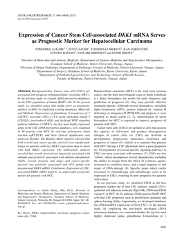 Expression of Cancer Stem Cell-Associated DKK1 Mrna