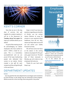 EMPLOYEE NEWSLETTER | KUTV, KMYU, KJZZ ISSUE 11 Employee Newsletter