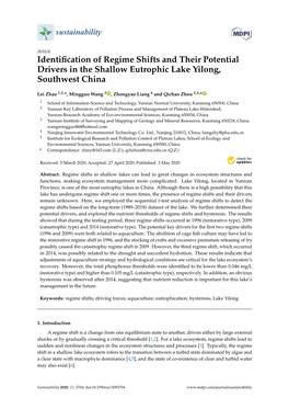 Identification of Regime Shifts and Their Potential Drivers in the Shallow Eutrophic Lake Yilong, Southwest China