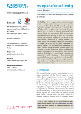 Key Aspects of Coronal Heating James A