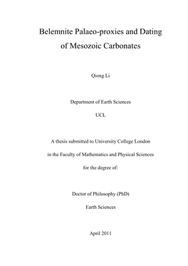 Belemnite Palaeo-Proxies and Dating of Mesozoic Carbonates