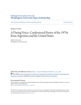 Confessional Poetry of the 1970S from Argentina and the United States Julia Eva Leverone Washington University in St