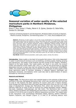 Roa E. C., Prado G. I., Quiao M. A. D., Dela Pena G. D., 2017 Seasonal