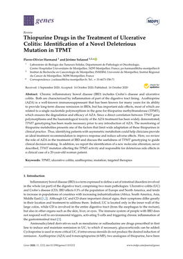 Thiopurine Drugs in the Treatment of Ulcerative Colitis: Identiﬁcation of a Novel Deleterious Mutation in TPMT