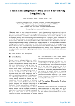 Thermal Investigation of Disc Brake Fade During Long Braking