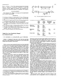 Simple Dye Laser Repetitively Pumped by a Xenon Ion Laser