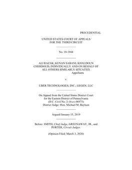 PRECEDENTIAL UNITED STATES COURT of APPEALS for the THIRD CIRCUIT No. 18-1944 ALI RAZAK; KENAN