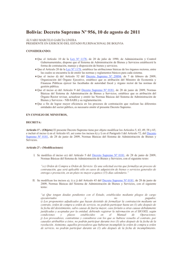 Decreto Supremo Nº 956, 10 De Agosto De 2011