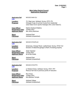 Date: 21/05/2021 Page 1 Mole Valley District Council Applications