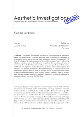 Aesthetic Investigations