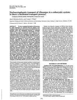 Nucleocytoplasmic Transportof Ribosomes in a Eukaryotic System: Is